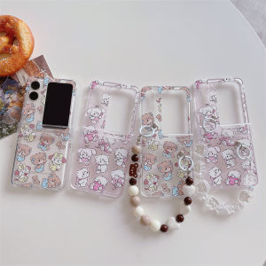 Cute Bear Flip Cover for OPPO Find N3 Flip Phone Case Full Protection Creative Cartoon Style Acrylic Material Protective Shell