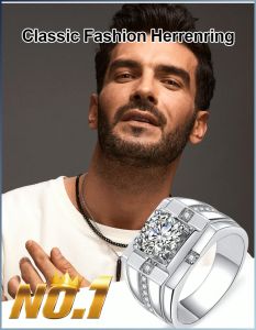Classic Mens Diamond Ring  Solid Chunky Full Diamond Good Luck Fortune Ring For Men Personality Trendy Ring Gift Jewelry