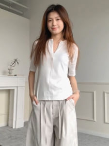 BINKAFENNY | French Elegant White Short Sleeve V-neck T-shirt Womens Slimming Summer Top Age-defying Unique Beautiful Fashionable Commute Style
