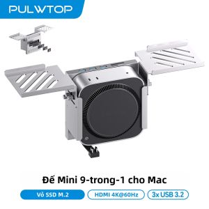 Bộ Chuyển Đổi PULWTOP Mac Mini M4 Hub 8TB SSD Với Hỗ Trợ M.2 NVMe HDMI 4K 60Hz USB A 10Gbps Vỏ Nhôm Dành Cho Mac Mini M6 M5 Pro