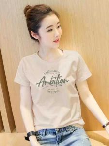 เสื้อยืดแขนสั้นผ้าฝ้ายแท้สําหรับผู้หญิงฤดูร้อนสไตล์ลําลองเรียบง่ายพิมพ์ชุดชั้นในครึ่งแขนด้านบนสําหรับอายุ 18-35 ปี