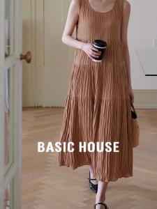 Basic House | Brown U-neck Cake Style Sleeveless Light A-line Dress