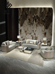 Modern Italian Luxury Leather Sofa Wooden Frame Villa Living Room Large Size Combination Furniture High Density Sponge