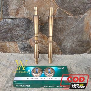 Gagang Pintu Rumah Kuningan Kunci Motif Bambu Antik 34 cm 2 Pcs