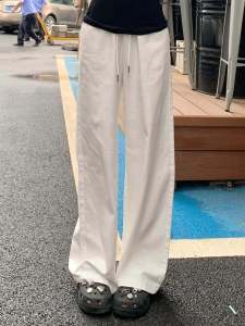 High Waist Cotton Linen Drapey Casual Pants Womens Loose Long Straight Leg Floor Length Trousers Slimming Effect Versatile