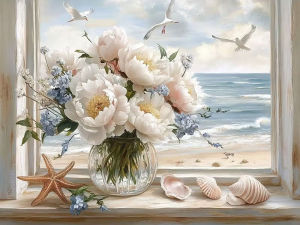 HUACAN Seaside Cross Point Embroidery Poppy Flower Landscape 11CT Needlework Printed Canvas DMC Thread Handmade