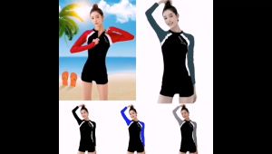Long Sleeve Rush Guard One Piece With Zipper Summer Casual Shorts Swimsuit For Women