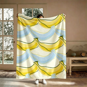 BILIBILI | Bananas Yellow Blue Cream Flannel Blanket Perfect for Sofa Office Bed Travel Sleep Read Relax Camping Four Season Use