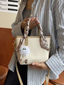 กระเป๋าสะพายข้างผ้าผูกโบว์คอตตอนสไตล์เกาหลีสำหรับผู้หญิง กระเป๋าสะพายข้างทรงถ้วยสำหรับใส่ของในชีวิตประจำวัน ขนาดเล็ก กระเป๋าสะพายข้างแบบลำลอง