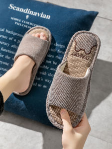 MONLEYTA | Dép lười vải lanh cotton thoáng khí mùa xuân hè thu đông cho nam nữ dép lót mềm chống trượt trong nhà thoải mái thấm hút