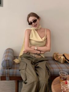 VKSOD | Elegant Pure Desire Style Sleeveless Neck Hanging Vest Womens Summer Design Slimming Back Beauty Top Commute Style Regular Length