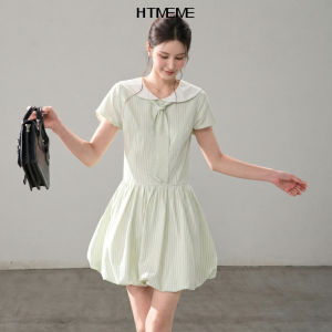 HTMEME | Mint Sweet Style Navy Collar Tie Bow Blossom Dress