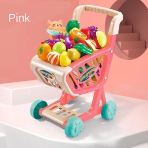 Childrens play house kitchen boy and girl simulation fruit and vegetable cutting music toy large storage shopping cart