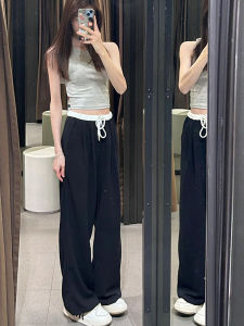 Quần Ống Rộng Cạp Cao Dài Thường Ngày Cho Nữ Mùa Hè 2024 Quần Ống Rộng Dài Màu Đen Trắng Nối Dài Cho Người Cao 175cm