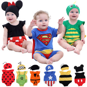 Male and Female Baby Rompers Baby Jumpsuit Triangle Rompers Cute Cartoon Onesie Pure Cotton Thin Summer Wear