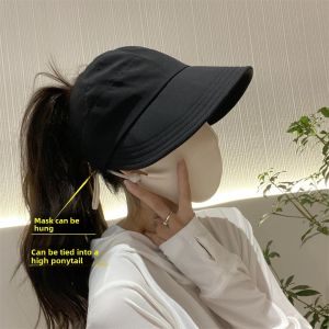 New Summer Thin Duck Tongue Air Top Bucket Hat Korean Style Fashion Can Tie High Ponytail Sun Protection UV Protection Foldable