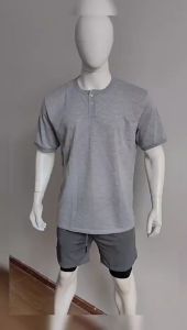 SINRANSINYA丨áo thun cho nam-Áo sơ mi Henry cỡ lỡn Mỹ Áo phông nam xuyên biên giới Ngắn Tay Cổ Tròn Áo thun cotton màu trơn giản dị áo ôm dáng dáng ôm