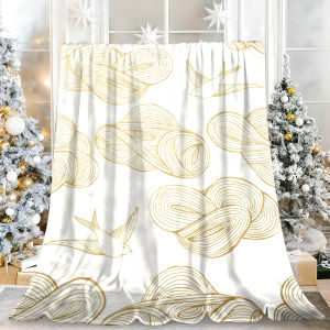 Beast Kingdom | Gold Cloud Swallow Line Art Flannel Blanket Soft Fuzzy Plush Cozy Lightweight Throw for Sofa Bed Couch Home Decor