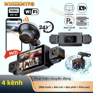 WIFI 360 Độ °   Camera Hành Trình Ô Tô DashCam 1080P Với 3/4 Kênh Giám Sát Đỗ Xe 24/7 Tầm Nhìn Ban Đêm Hộp Đen Ghi Hình Phía Trước Bên Phải Và Phía Sau