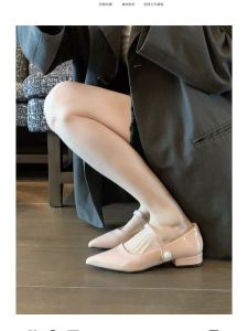 flat heel french style retro pointy toe womens shoes ultrafine leather soles non-slip rubber outsoles one-word buckle closure