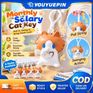 YOUYUEPIN Cute Cheese Cat Keychain Pull Out String Fidget Toy ASMR Sound Swinging Hand Doll Portable Bag Charm Anti Stress Mainan Lucu Christmas Gift