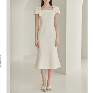 PIAOYA | Elegant Summer Waist-cinching Slimming Square-neck Fish-tail Midi Dress