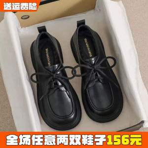 Black British Style Womens Soft Bottom Lace-Up Fashion Single Shoes Large Size 41 to 43 Autumn Winter New Arrival Miva Brand
