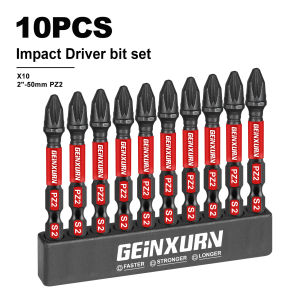 Geinxurn 2/3/6 Pozidriv #2 PZ2 Impact Tough Screwdriver Power Bit Set S2 Alloy Steel Screwdriver Bits with Base