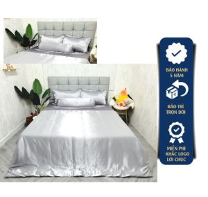 Trọn bộ gồm 5 món 4 món Chăn ga phi lụa hàng loại 1 - Mã màu phi lụa Xám Ghi mền chần gòn ga lẻ đủ size - Ngans Bedding
