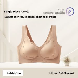 MiiOW | Invisible Womens Bra Anti-Sagging Seamless Gathered Underwear Summer Thin Vest Style No-Wire Support Full Cup Pure Color