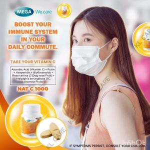 Vitamin C วิตามินซี 1000 Nat C บรรเทาอาการภูิมแพ้ ไซนัส Mega 60 เม็ด ของแท้100%