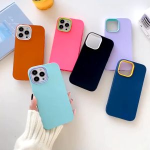 3 in 1 Shockproof Silicone Phone Case For iPhone 15 13 12 11 Pro Max 14 Plus XR 8 7 Plus XS Max X SE 2020 SE 2022 Candy Colors Soft Phone Casing With Camera Protection Circle Cover Shell