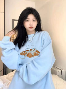 Pure Cotton round Neck Sweatshirt Womens Loose Fashionable Design Fall 2024 Trendy Top Comfortable Korean Style Long Sleeve