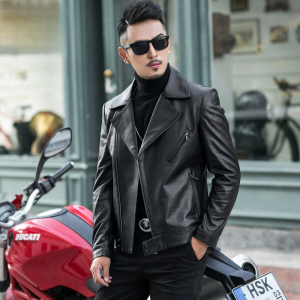 Stylish Genuine Leather Jacket Mens Sheepskin Biker Coat Slim Fit Youth Casual Fashion Outerwear Spring Autumn 2024