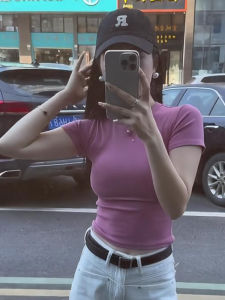 Slim Fit Short Sleeve T-Shirt Womens Summer Style Sweet And Spicy Pure Color round Neck Casual Fashion 2024 New Arrival