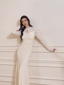 Retro Lace Hollow Out Age Reducing Waist-Tightening Fish Tail Dress
