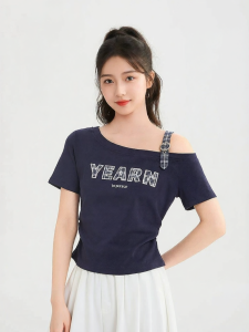 SANFU | Unique Asymmetric Waist-Tightening Wrinkled Short Sleeve Top