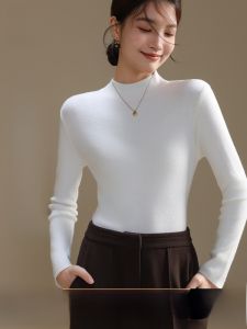 Miiow | Womens Long Sleeve Knitted Base Shirt Warm Autumn Winter Solid Color Slim Fit Inner Wear Stand Collar T-Shirt MiiOW Cat Person