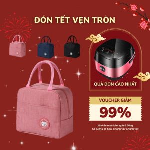 Túi đựng cơm giữ nhiệt văn phòng cỡ lớn chống thấm nước tráng bạc giữ nhiệt diệt khuẩn - Màu Hồng