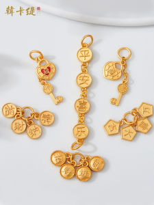 Traditional Gold Sand Happiness Joy Heart Lock Fu Character Chain Pendant Link Bracelet Extension Chain DIY Half Bracelet