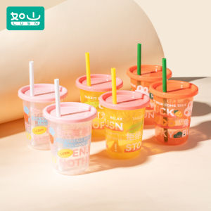 LUSN ถ้วยน้ำพลาสติกสำหรับเด็ก ดื่มนมได้ ดีไซน์การ์ตูนน่ารัก ป้องกันการตกหล่น ใช้ในบ้าน สำหรับเด็กอายุ 6 เดือนขึ้นไป