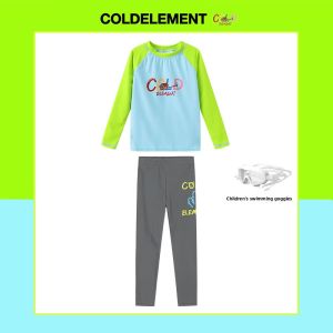 COLDELEMENT | Childrens Surfer Boys Swimwear Long Sleeve Separate Suit Sunscreen Surfing Boys Swimming Costume New Model Fluorescent Green