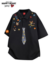 CHARLES JANGS HAPPY HEART | Polo Shirt with Charles Hearts and Puppy Graffiti Short Sleeve