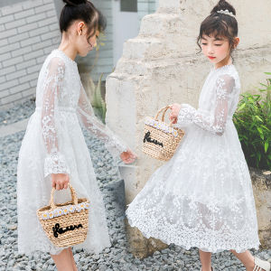 Princess Style Cotton Summer Dress White Birthday Skirt for Girls Child Age 5-14 Fairy Tale Elegant Korean Version Dress
