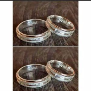 CINCIN COUPEL TITANIUM NIKAH KAWIN TUNANGAN  GRATIS UKIR NAMA SILVER GARIS PASIR MATA PASIR