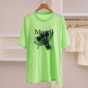 Sleeveless T-Shirt with 3D Floral Lace and Letter Print