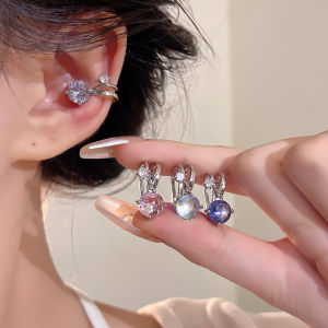 Frascati Shiny Blue Zircon Double-Layer Ear Cuff No Piercing Earring Punk Unique Metal Geometric Ear Clip for Women Cool Jewelry Gift