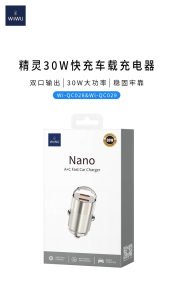 Wiwu USB C sạc điện dùng trên xe hơi 30W USB-C & USB-A Nhanh Chóng Sạc Bộ chuyển đổi châm lửa Bộ chuyển đổi năng lượng xe Pd Mini Bộ sạc điện thoại xe trên ô tô Cho iPhone/iPad Pro