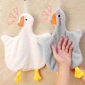 2PCS Cartoon Goose Hand Towel Super Absorbent Kitchen Bathroom Toilet Hand Towel with Hanging Ring Quick-Drying Coral Velvet Childrens Towel