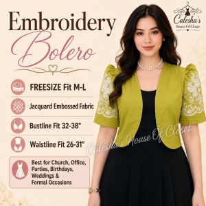 CALESHA Filipiniana Bolero Blazer Fit up to XL Womens Modern Elegant Fashion Formal Wear Comfortable Puff Sleeve Cover Up Top